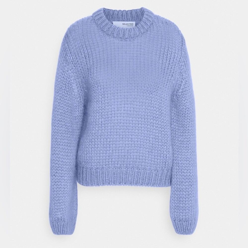 SELECTED FEMME Suanne Ls Knit Sweater Blue size small mohair wool blend chic